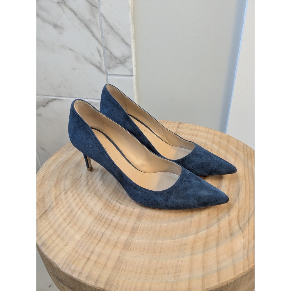 Ann Mashburn Blue Suede Pointed Toe Heels Pumps Classic Women's Shoes Sz 36